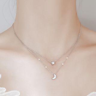 Rhinestone Moon & Star Layered Necklace