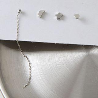Set Of 4: 925 Sterling Silver Earring (various Designs) Set Of 4 Pcs - As Shown In Figure - One Size