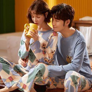 Couple Matching Loungewear Set : Long-sleeve Giraffe Print Top + Pants