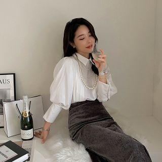 Pintuck-front Button-back Blouse