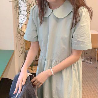 Short-sleeve Collared Midi A-line Dress Mint - One Size