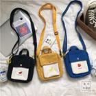 Embroidered Fruit Color Panel Canvas Crossbody Bag