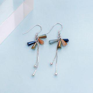 925 Sterling Silver Fringed Dangle Earring 1 Pair - Dark Blue - One Size