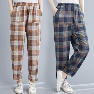 High-waist Plaid Cropped Harem Pants