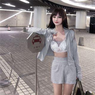 Zip Jacket / Sweatshorts / Lace Camisole
