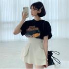 Short-sleeve Print T-shirt / High-waist Mini A-line Skirt / Midi Pencil Skirt