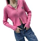 Hood Striped Zip Knit Top