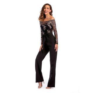 Long-sleeve Off-shoulder Sequin Jumpsuit