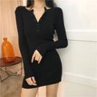 Buttoned Knit Minidress