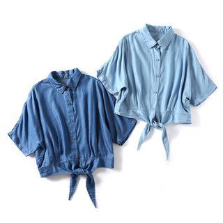 3/4-sleeve Front Knotted Shirt