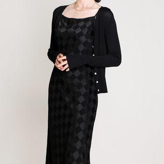 Spaghetti Strap Argyle Print Midi Dress