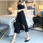 Spaghetti-strap Asymmetric A-line Dress Black - One Size