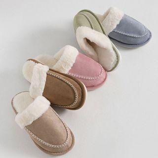 Stitched Faux-fur Suede Snow Slippers