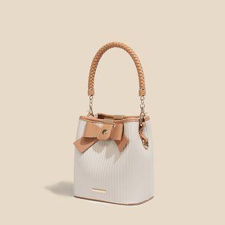 Ribbon Faux Leather Bucket Bag White - One Size