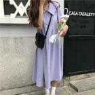 Short-sleeve Collar Midi A-line Dress Light Purple - One Size