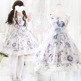 Ruffled Blouse / Jellyfish Print Ribbon Sleeveless A-line Dress