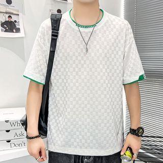 Short Sleeve Round Neck Check T-shirt
