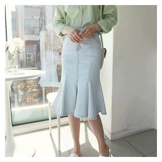 Slit-front Mermaid Denim Skirt