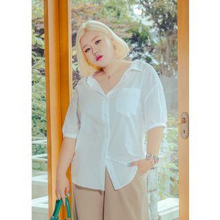 Plus Size Elbow-sleeve Blouse