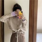 Cable Knit Cardigan / Long-sleeve Mock Neck Plain Top