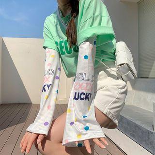 Lettering Dotted Sun Protection Arm Sleeves White - One Size