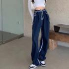 Contrast Trim High Waist Wide Leg Jeans