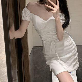 Off-shoulder Padded Lace-up Bodycon Mini Dress