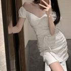 Off-shoulder Padded Lace-up Bodycon Mini Dress