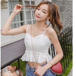 Spaghetti Strap Crinkled Cropped Top