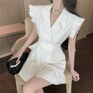 Cap-sleeve Double Breasted A-line Dress