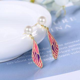 Wings Faux Pearl Dangle Earring 1 Pair - Gold - One Size