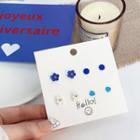 4 Pair Set: Cartoon Alloy Earring (various Designs) Set Of 4 - Blue & White - One Size