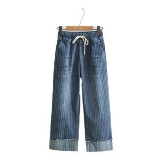 Striped Cropped Wide-leg Jeans