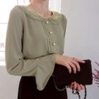 Layered Collar Faux-pearl Buttoned Top