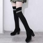 Lettering Block Heel Over-the-knee Boots
