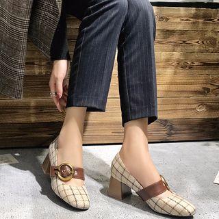 Plaid Chunky-heel Mary Jane Shoes