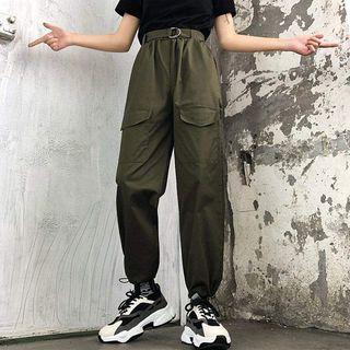 High-waist Plain Cargo Pants