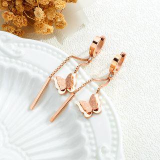 Stainless Steel Butterfly & Bar Fringed Earring 536 - 1 Pair - One Size
