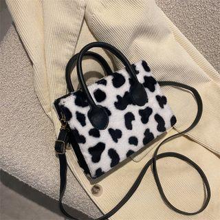 Top Handle Patterned Fleece Crossbody Bag