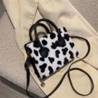 Top Handle Patterned Fleece Crossbody Bag