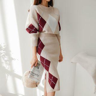 Argyle Knit Sweater & Midi Skirt Set