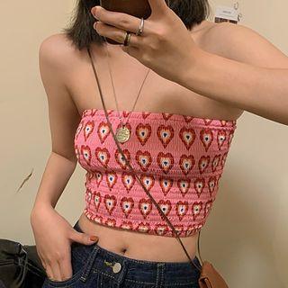 Heart Print Tube Top Pink - One Size