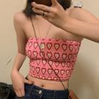 Heart Print Tube Top Pink - One Size