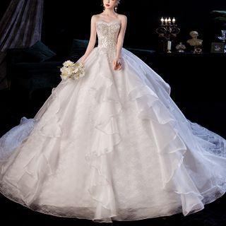 Strapless Sequined Ruffle A-line Wedding Gown