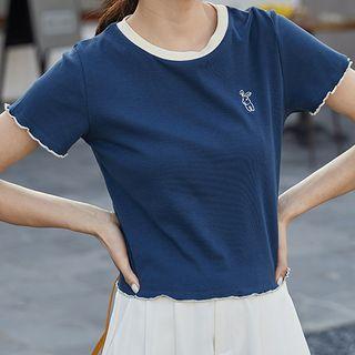 Short-sleeve Lettuce Edge Embroidered Cropped T-shirt