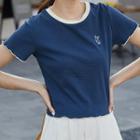 Short-sleeve Lettuce Edge Embroidered Cropped T-shirt