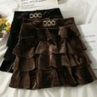 Layered Velvet Mini Skirt