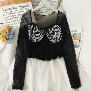 Lace-trim Zebra-print Crop Top