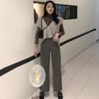 Long-sleeve Turtleneck T-shirt / V-neck Knit Vest / Wide-leg Pants