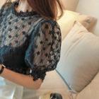 Puff-sleeve See-through Lace Blouse